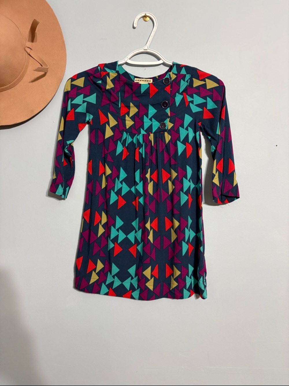 Anthem of the Ants size 6 Girls Navy Geometric Print Long Sleeve Dress retro